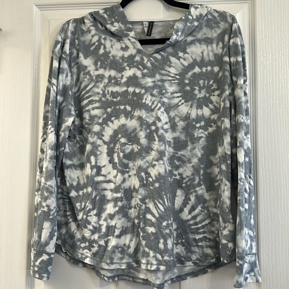 Lightweight Hoodie, tie-dye, gray and white, size L